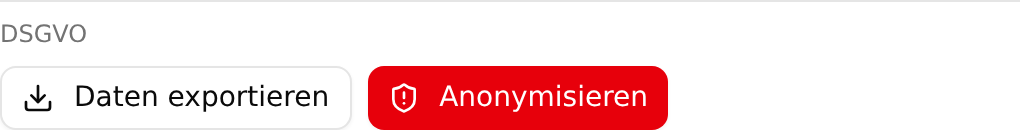 Der Abschnitt „DSGVO“ am Ende der Karte „Kontaktdaten“ mit den Schaltflächen „Daten exportieren“ und „Anonymisieren“